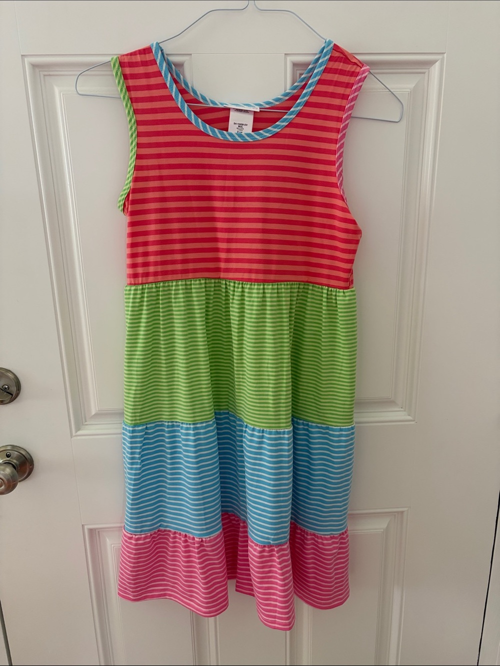 Bonnie Jean Sleeveless Colorblock Striped Tank Dress - Pink, Green, Blue